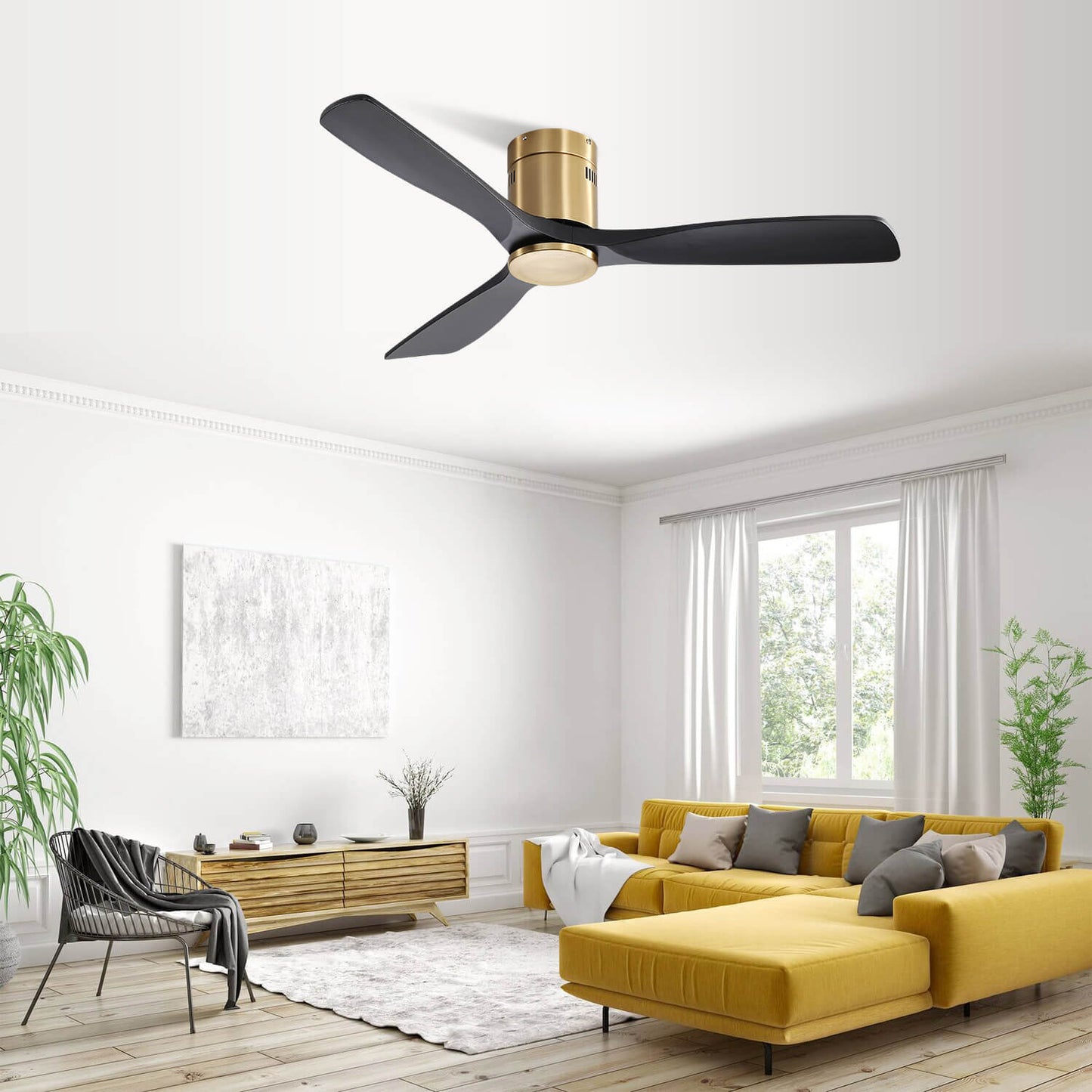 Sofucor KBS-52143 52‘’ Flush Mount Ceiling Fan No Light With Remote Control 3 Blades