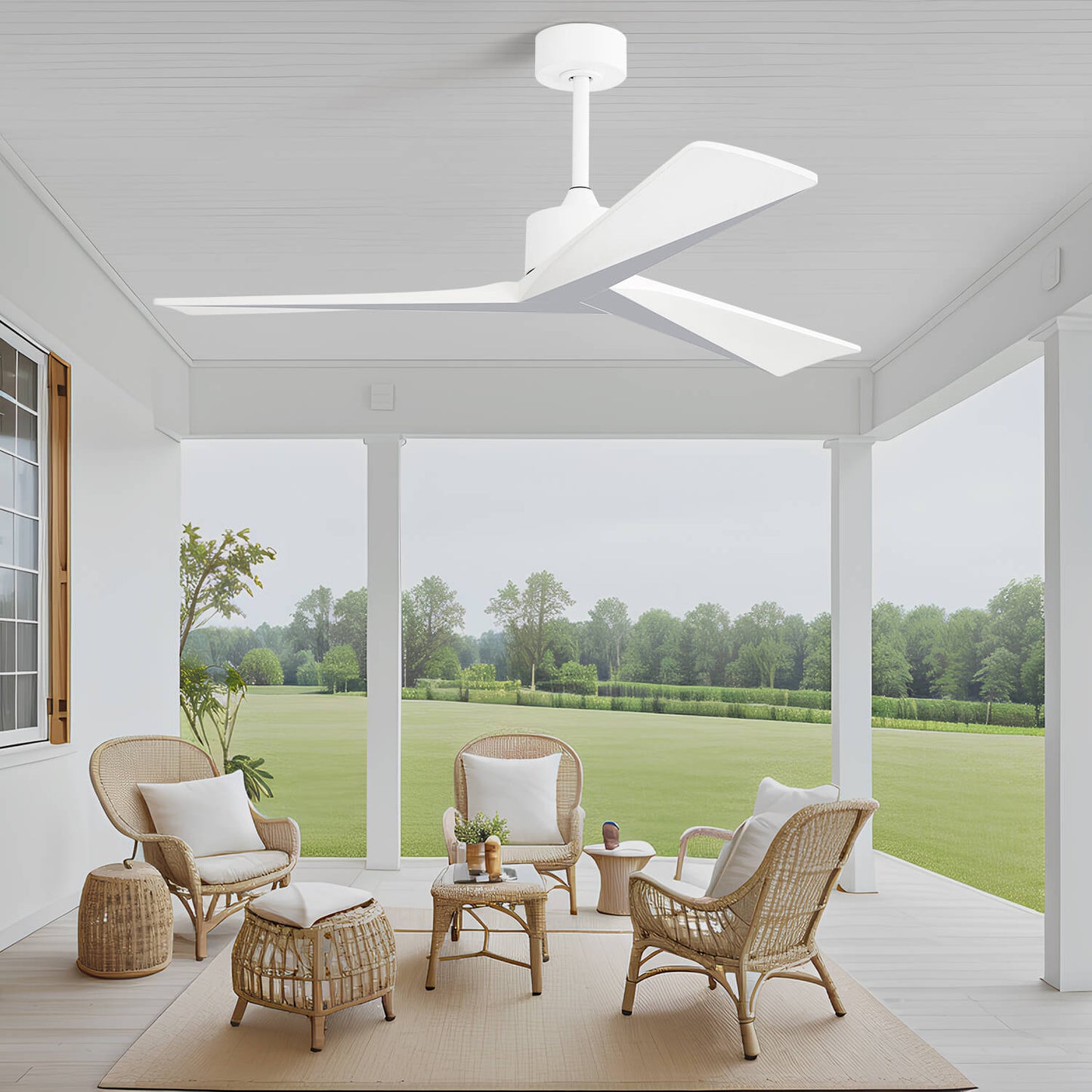 Sofucor KBS-52K068 52" Smart Wood Ceiling Fan No Light With Remote Works With WIFI/Bluetooth