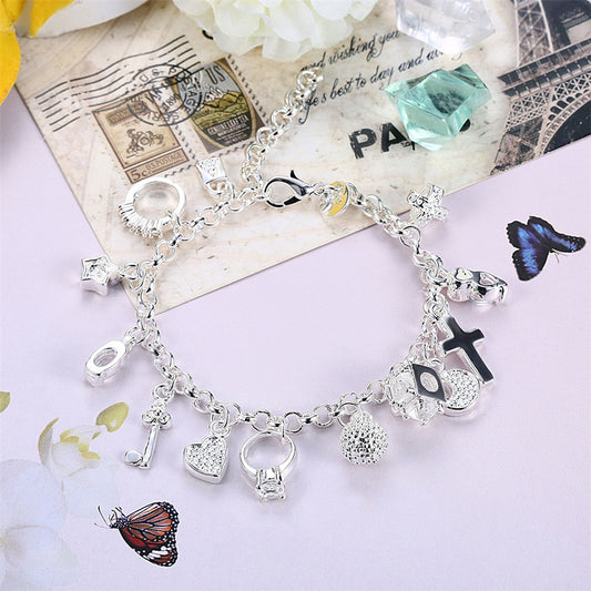 Silver Color Bracelets For Women Jewelry Wristband Multi Charms Bracelet Wedding Party Gift