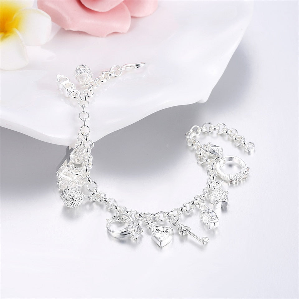 Silver Color Bracelets For Women Jewelry Wristband Multi Charms Bracelet Wedding Party Gift