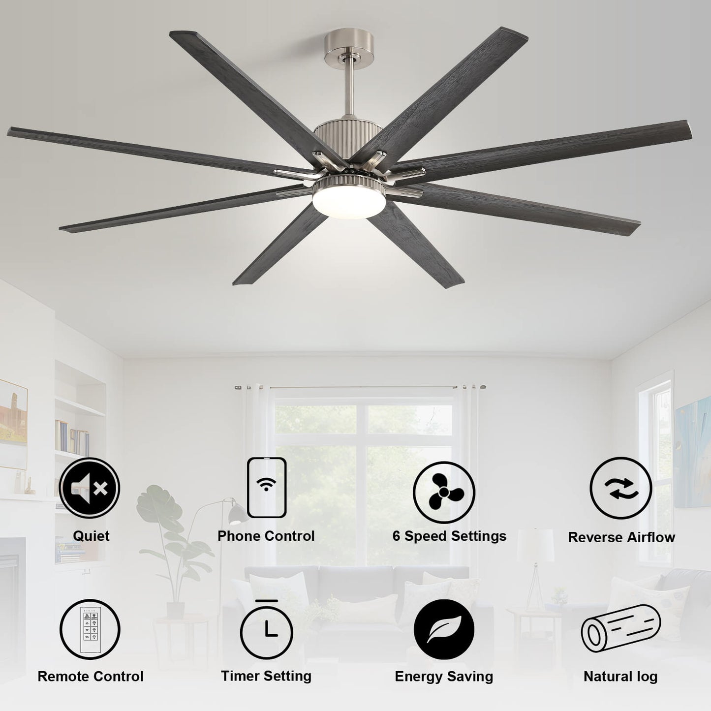 Sofucor 76'' Smart Ceiling Fan With Light Remote 8 Wood Blades Works With Phone