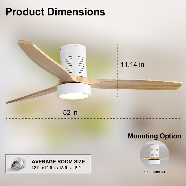 Sofucor KBS-52245-WH 52'' Low Profile Flushmount Ceiling Fan With Light Remote Control