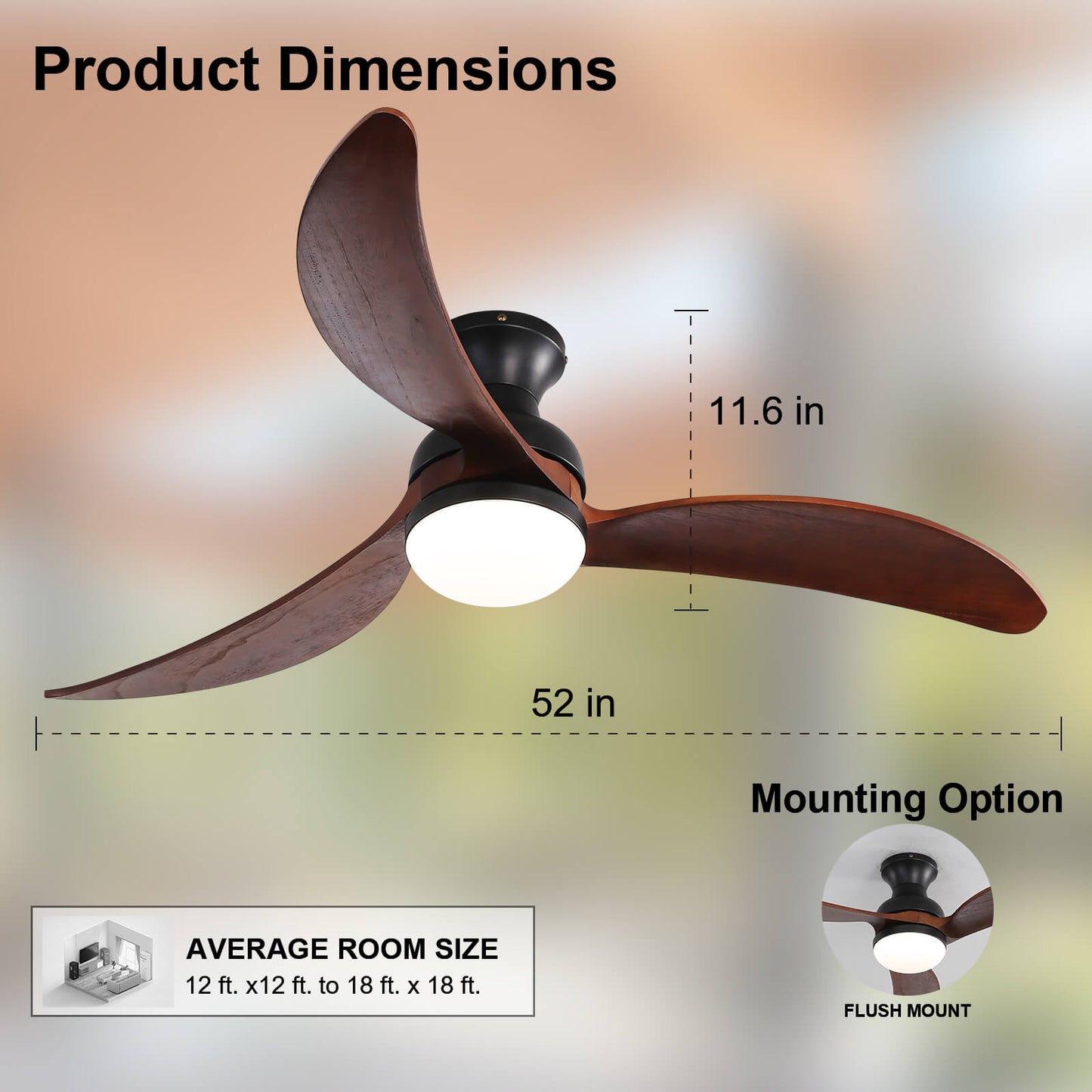 Sofucor KBS-52K034 52 Inch Low Profile Flushmount Smart Ceiling Fan With Light Remote