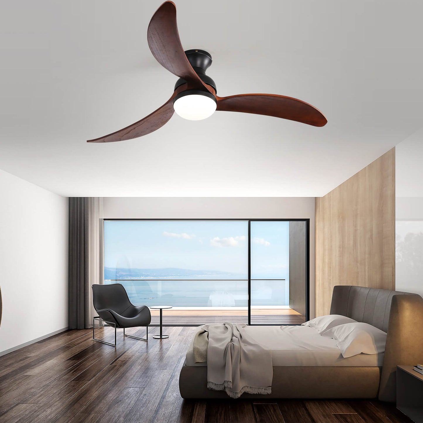 Sofucor KBS-52K034 52 Inch Low Profile Flushmount Smart Ceiling Fan With Light Remote