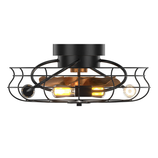 Sofucor KBS-20K001 20'' Caged Flush Mount Enclosed Ceiling Fan With Light Remote Control