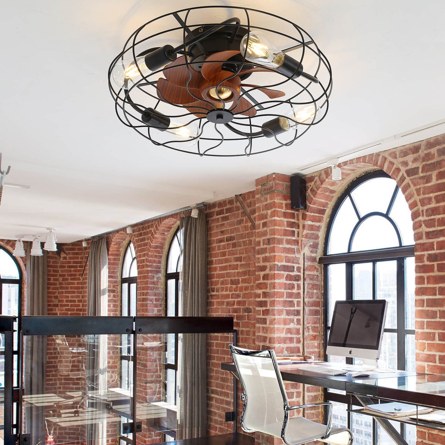 Sofucor 20'' Caged Flush Mount Enclosed Ceiling Fan