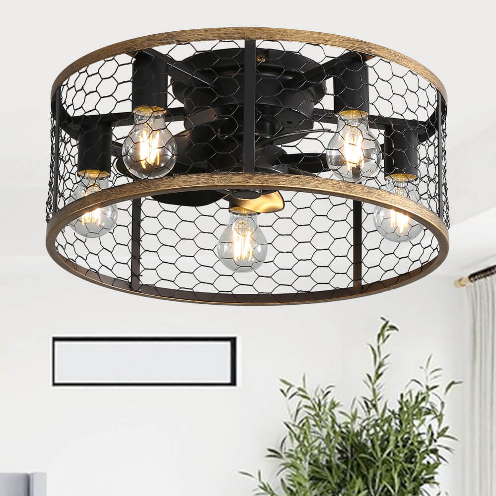 Sofucor 20 Inch Low Profile Flushmount Caged Ceiling Fan With Light Remote