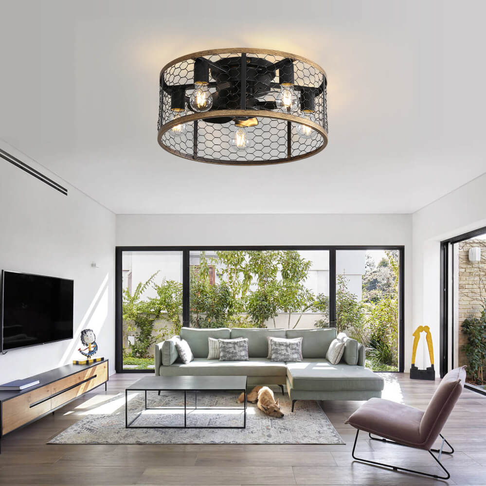 Sofucor 20 Inch Low Profile Flushmount Caged Ceiling Fan With Light Remote