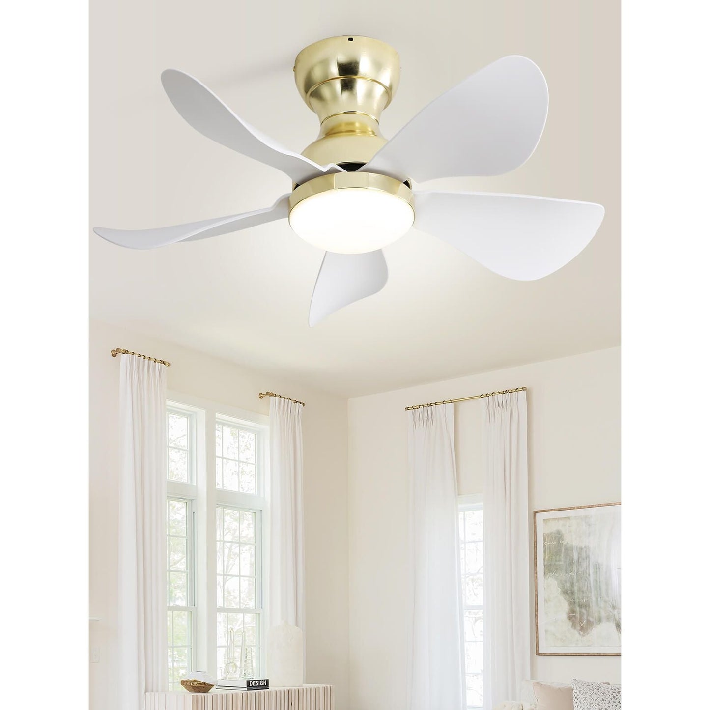 Sofucor 5-Blades 29 Inch Low Profile Flushmount Ceiling Fan With Light Remote