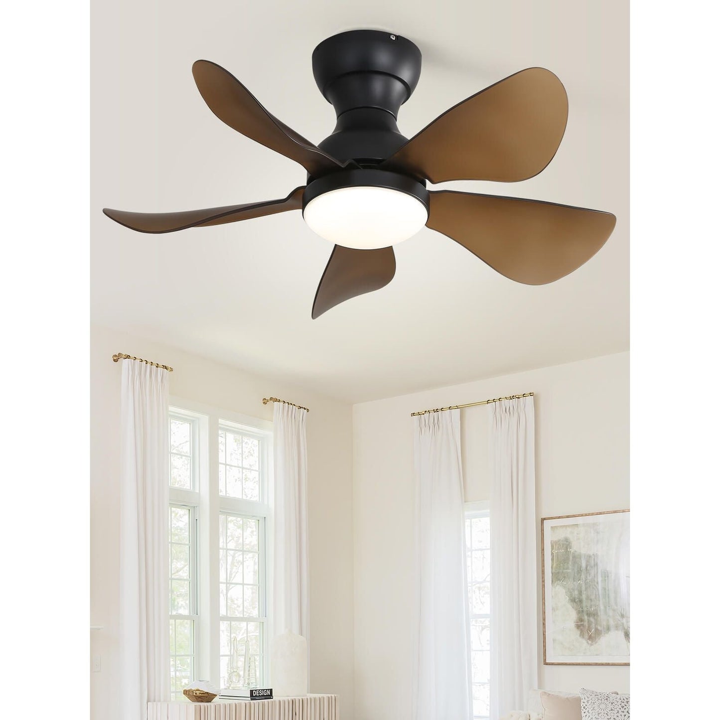 Sofucor 5-Blades 29 Inch Low Profile Flushmount Ceiling Fan With Light Remote