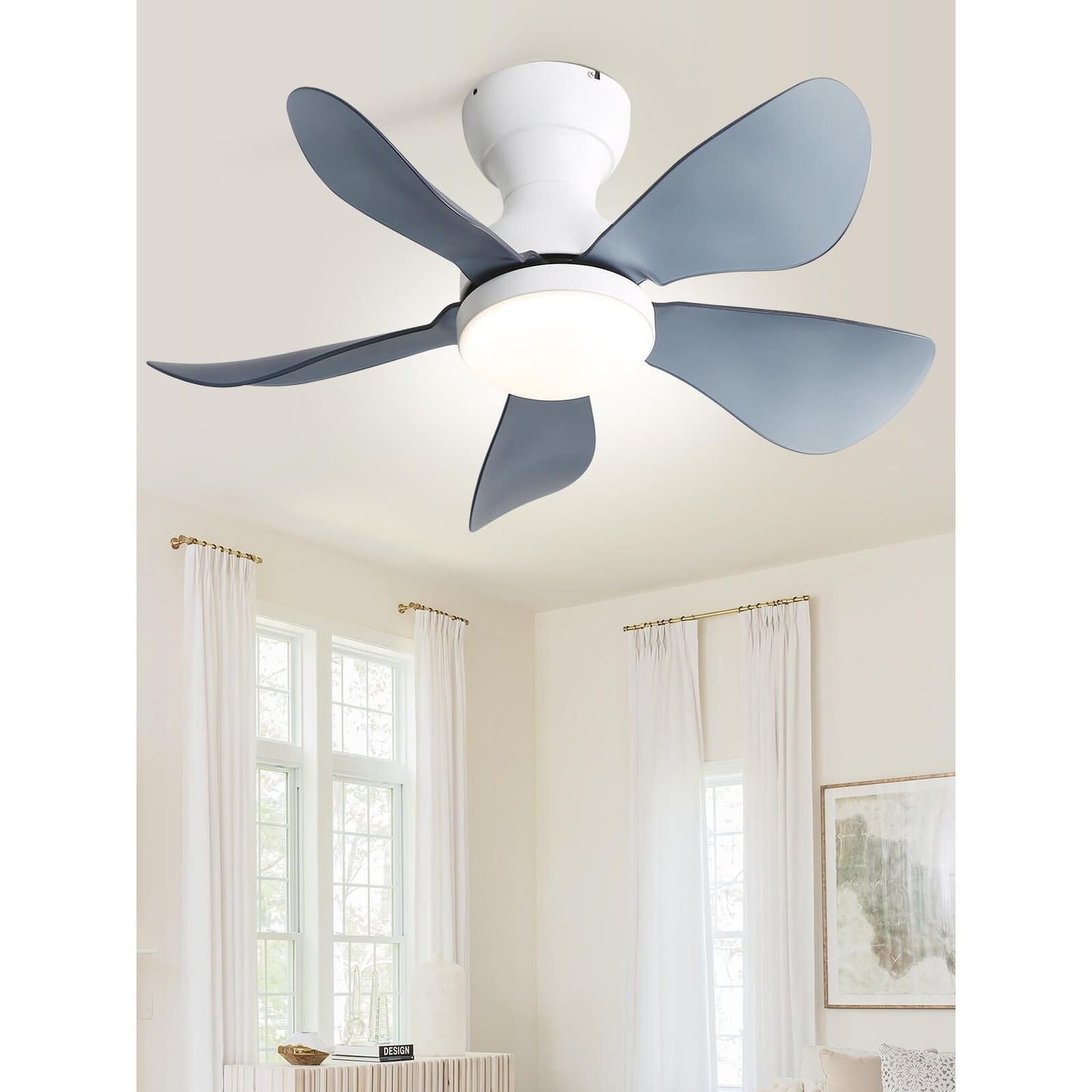 Sofucor 5-Blades 29 Inch Low Profile Flushmount Ceiling Fan With Light Remote