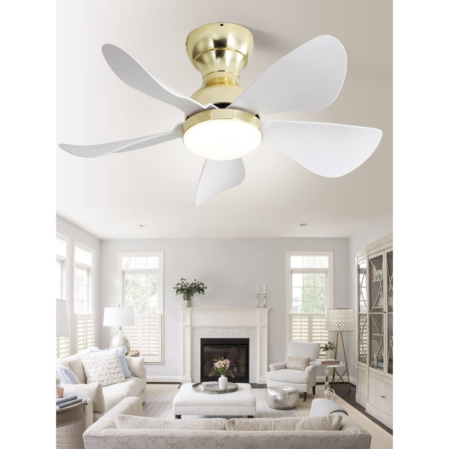 Sofucor 5-Blades 29 Inch Low Profile Flushmount Ceiling Fan With Light Remote
