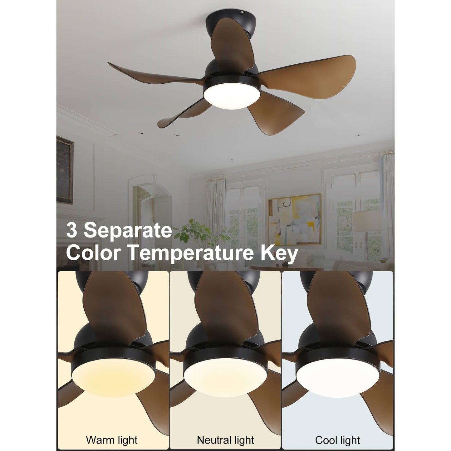 Sofucor 5-Blades 29 Inch Low Profile Flushmount Ceiling Fan With Light Remote