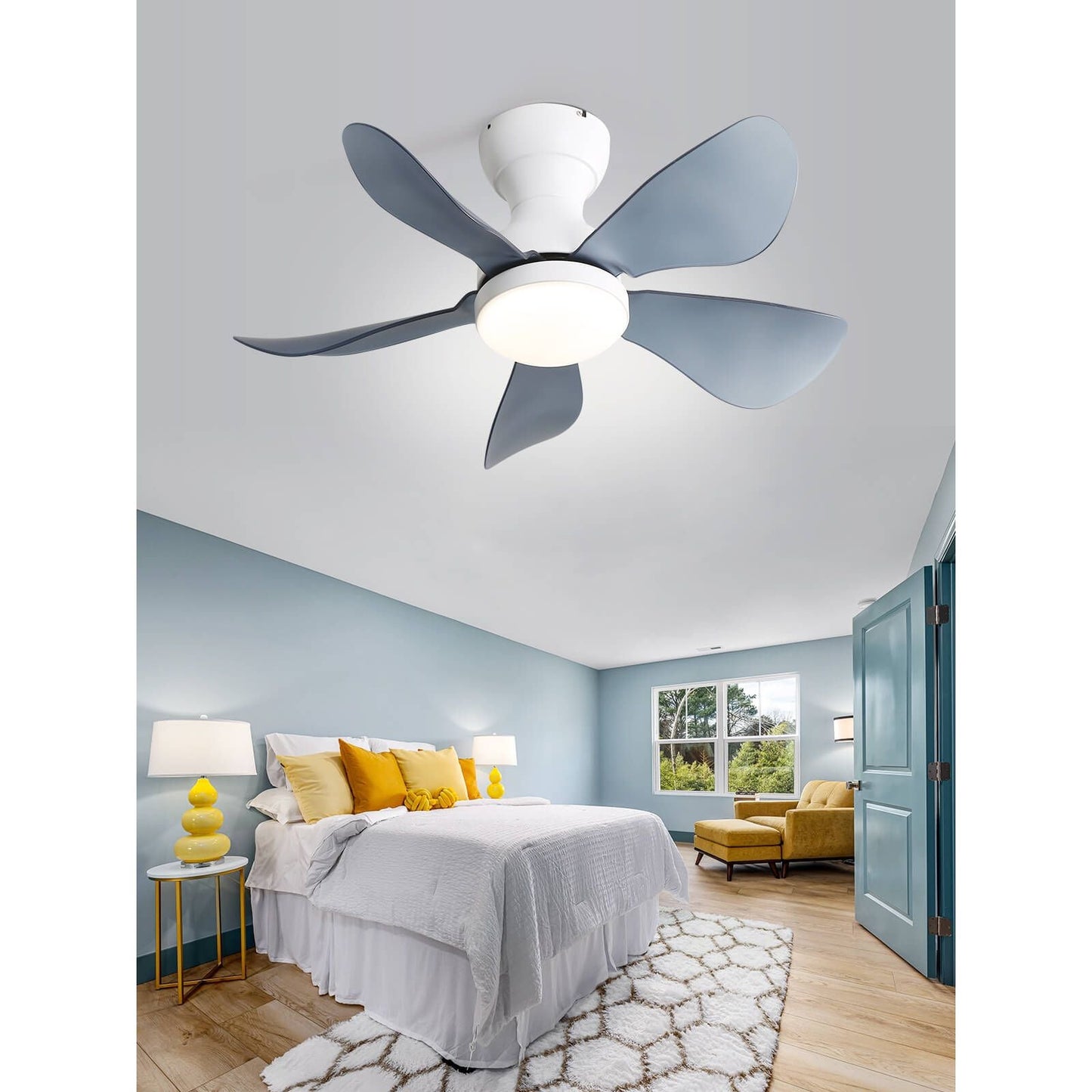 Sofucor 5-Blades 29 Inch Low Profile Flushmount Ceiling Fan With Light Remote