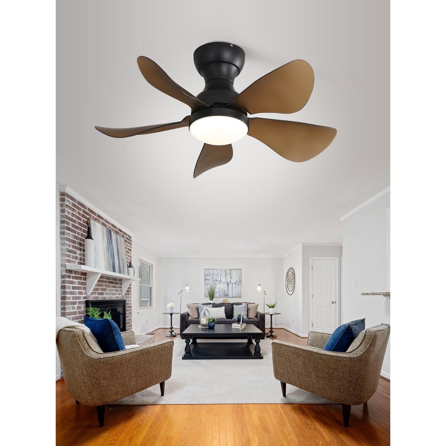 Sofucor 5-Blades 29 Inch Low Profile Flushmount Ceiling Fan With Light Remote