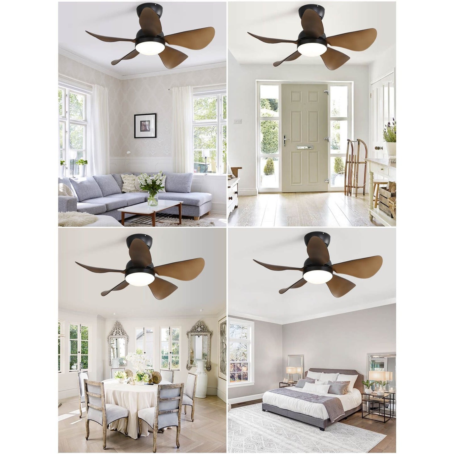 Sofucor 5-Blades 29 Inch Low Profile Flushmount Ceiling Fan With Light Remote