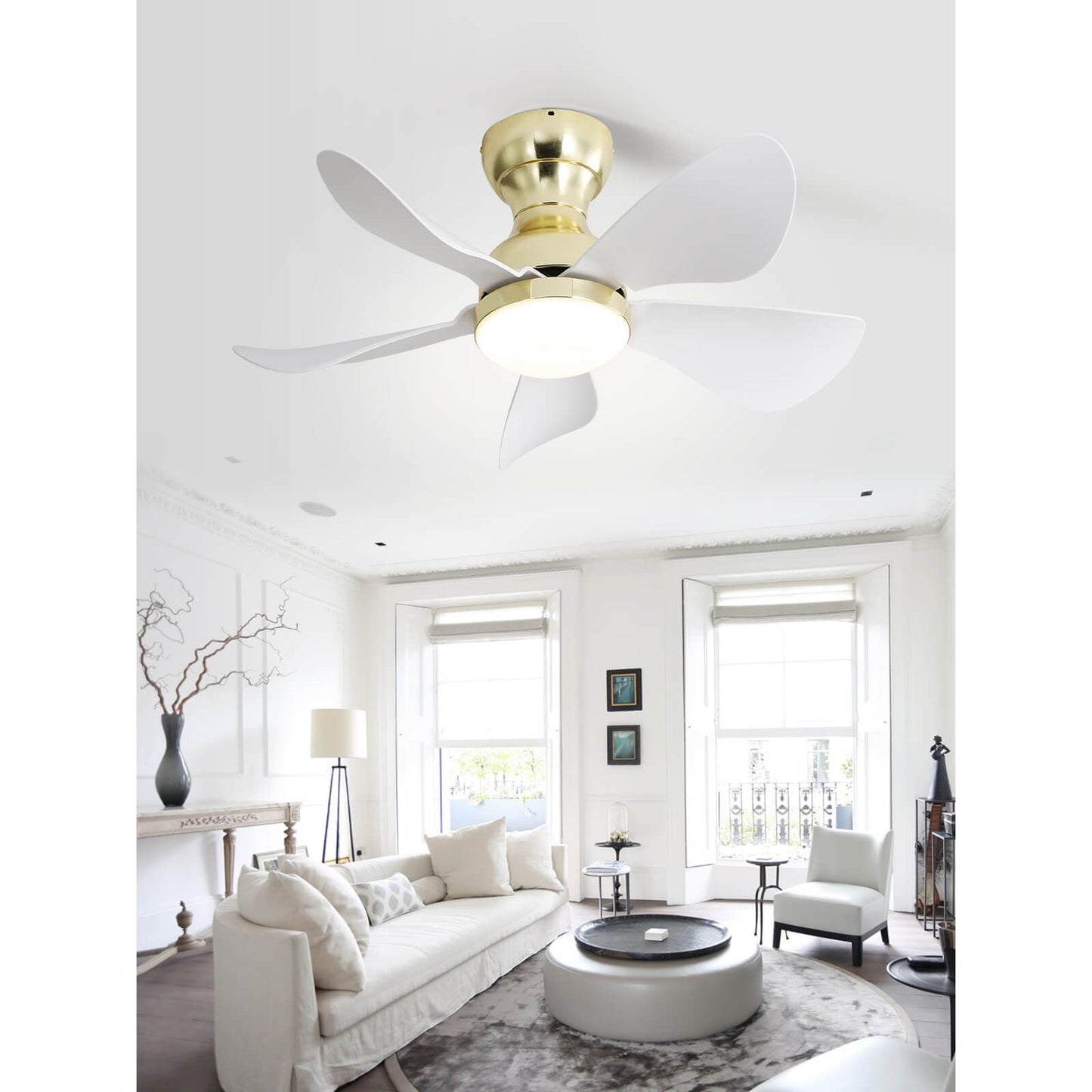 Sofucor 5-Blades 29 Inch Low Profile Flushmount Ceiling Fan With Light Remote