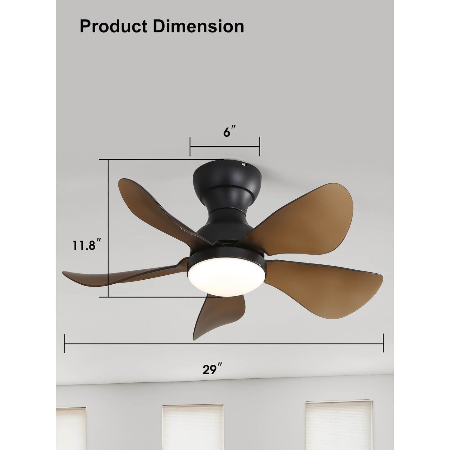 Sofucor 5-Blades 29 Inch Low Profile Flushmount Ceiling Fan With Light Remote