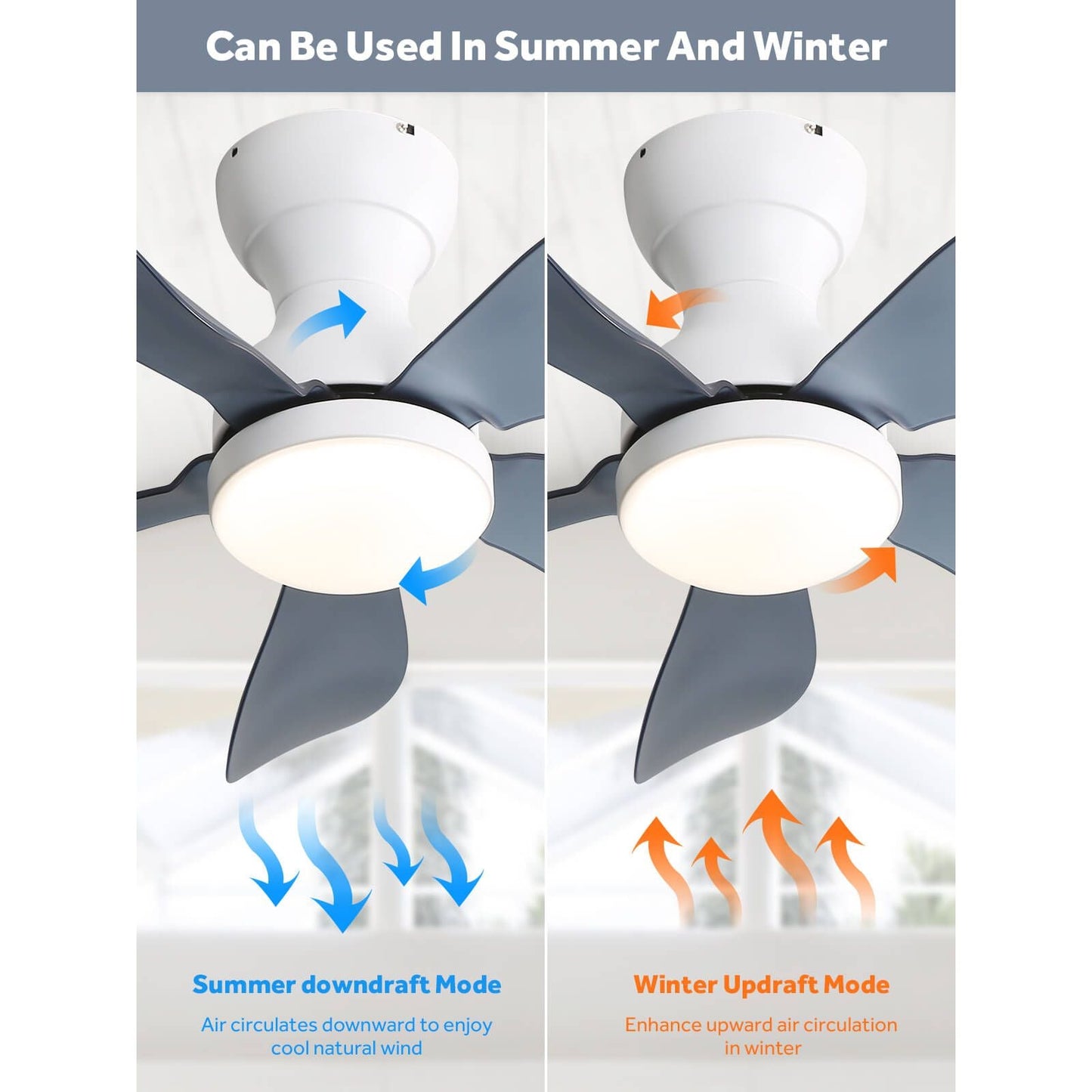 Sofucor 5-Blades 29 Inch Low Profile Flushmount Ceiling Fan With Light Remote