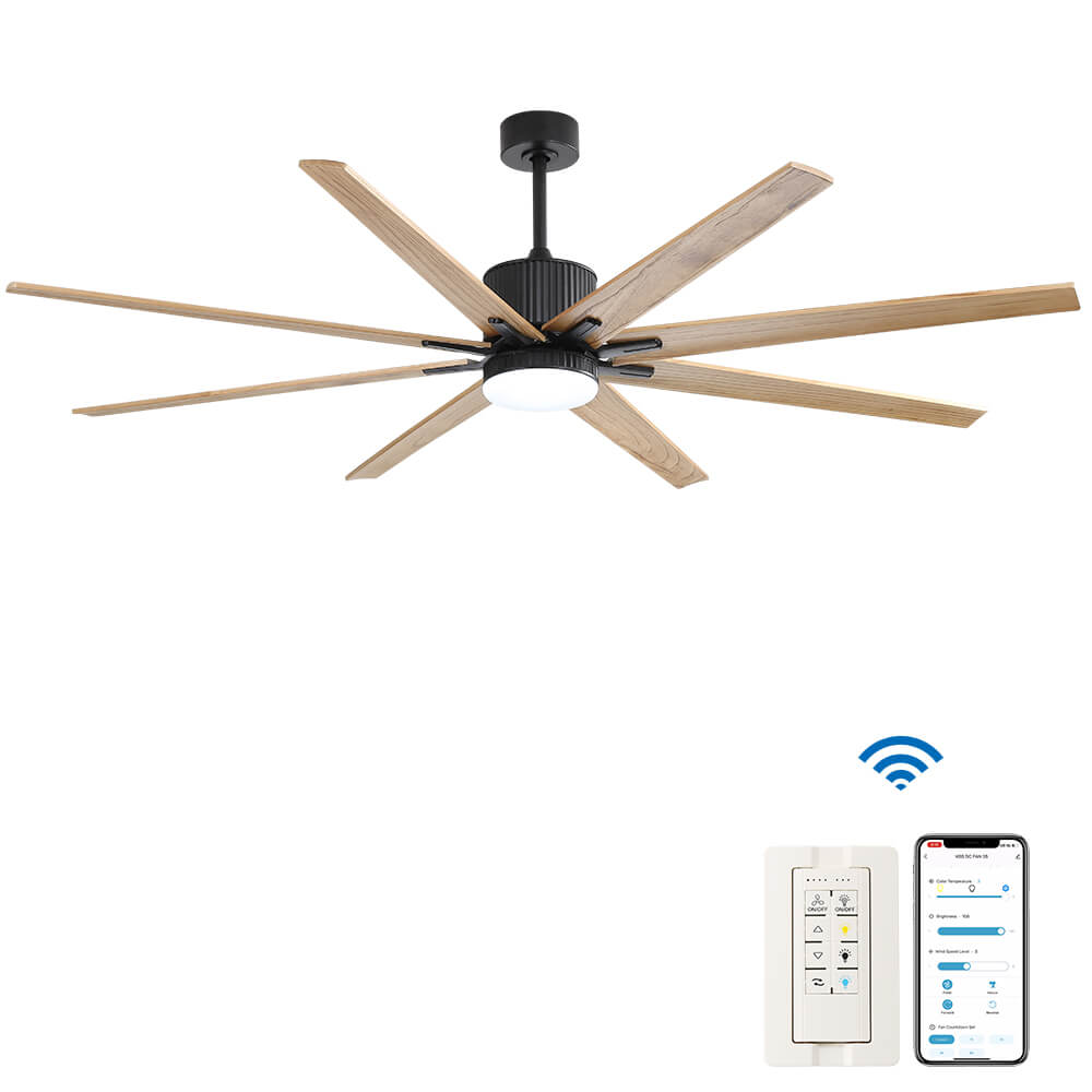 Sofucor 76'' Smart Ceiling Fan With Light Remote 8 Wood Blades Works With Phone