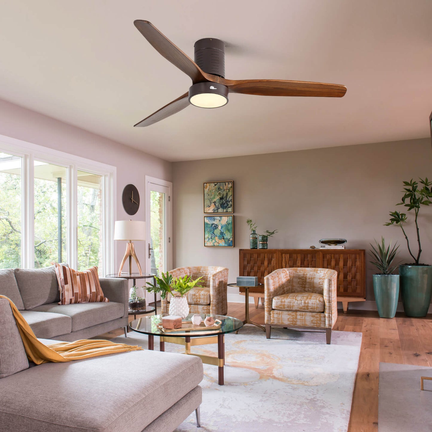 Sofucor KBS-52245 52'' Flush Mount Ceiling Fan With Light Remote Control Low Profile