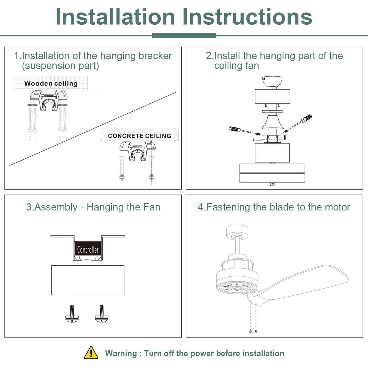 Sofucor KBS-6005-1 60" Wood Ceiling Fan No Light With Remote