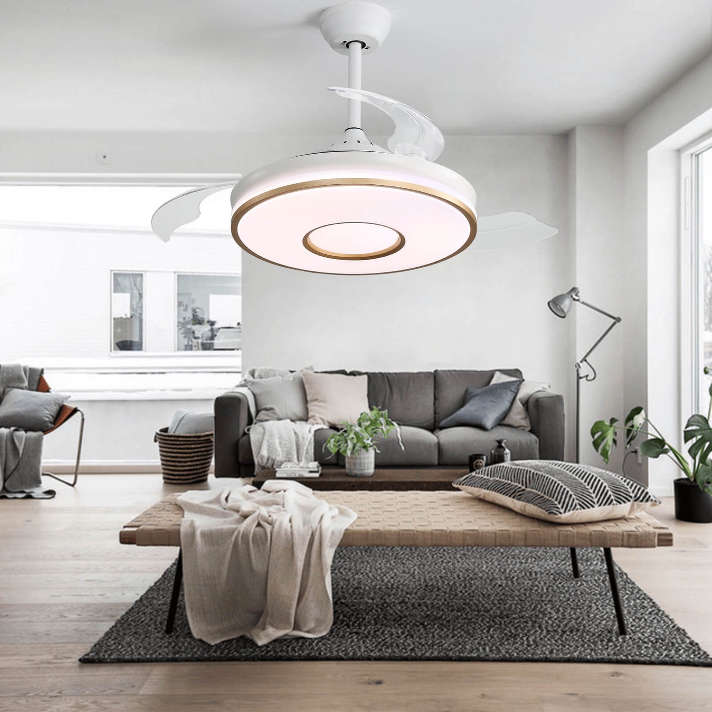 Sofucor 42 Inch Retractable Blades Ceiling Fan With Light Remote
