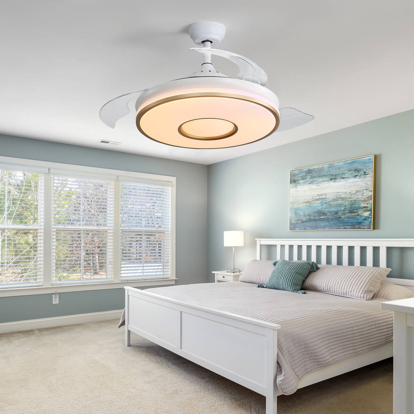 Sofucor 42 Inch Retractable Blades Ceiling Fan With Light Remote