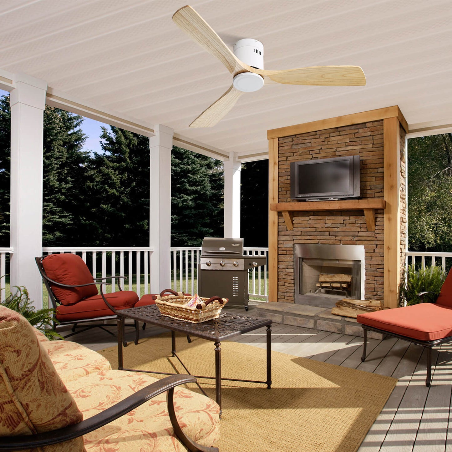 Sofucor KBS-52143 52‘’ Flush Mount Ceiling Fan No Light With Remote Control 3 Blades