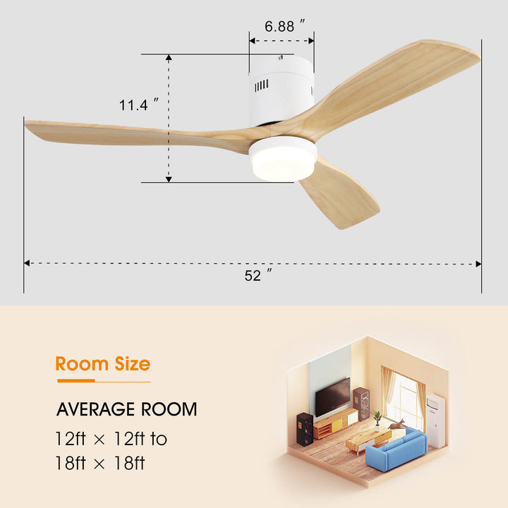 Sofucor 3-Blades 52'' Flush Mount Ceiling Fan With Light Remote Control-26