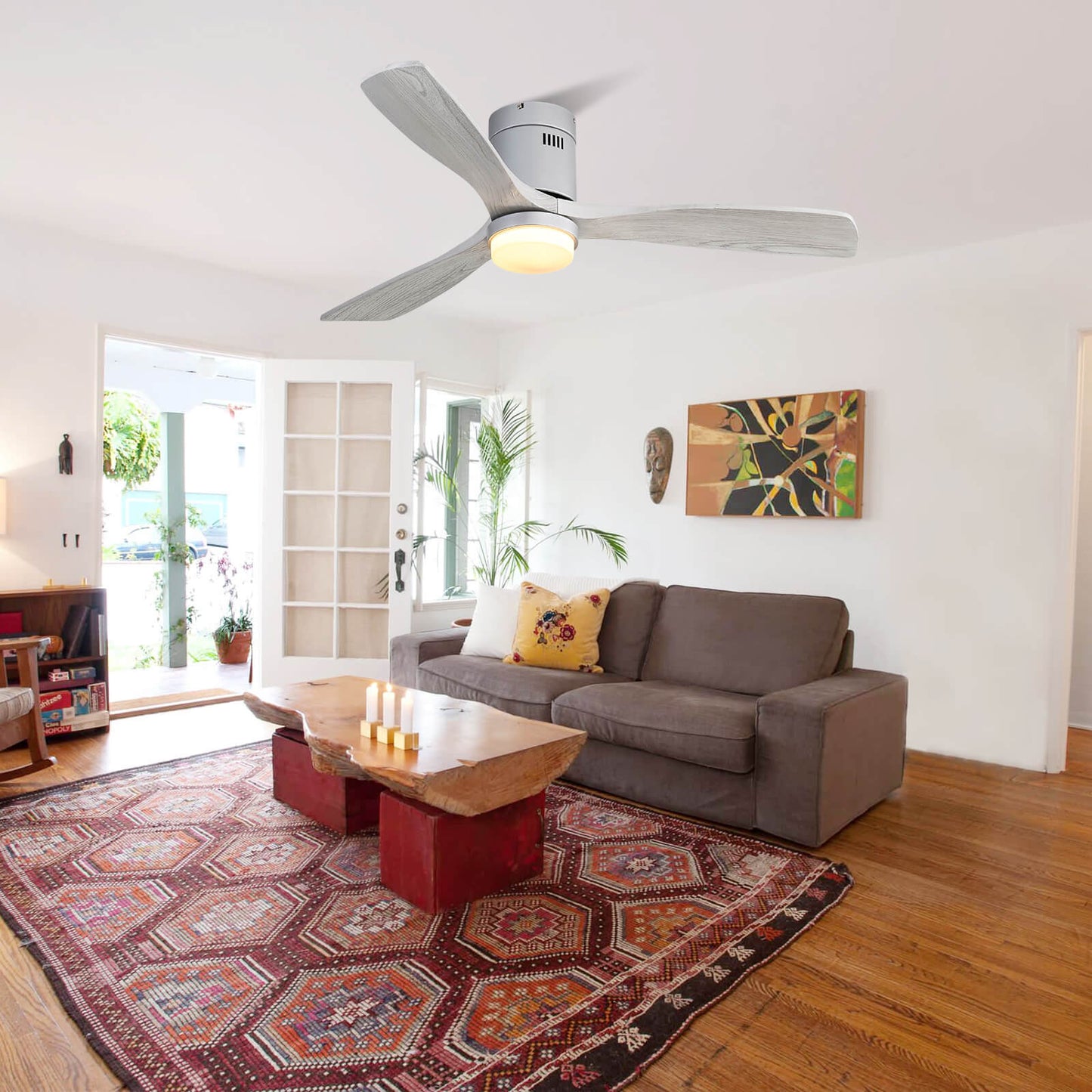 Sofucor KBS-52144 3-Blades 52'' Flush Mount Ceiling Fan With Light Remote Control