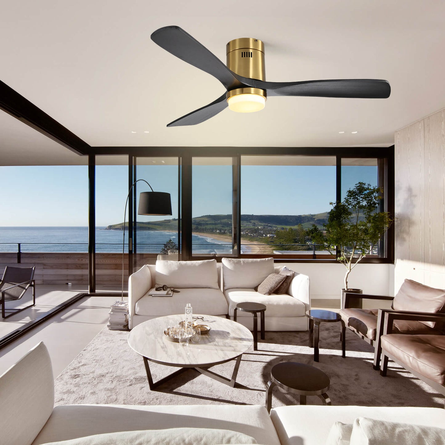Sofucor KBS-52144 3-Blades 52'' Flush Mount Ceiling Fan With Light Remote Control