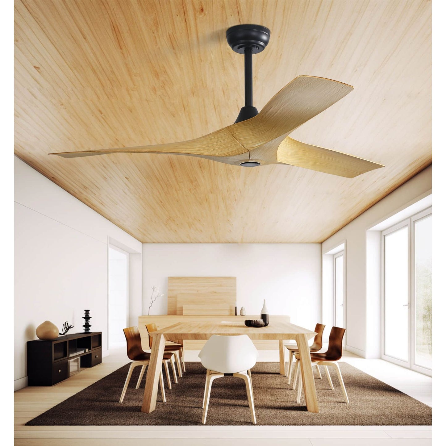 Sofucor KBS-52159 52" Ceiling Fan No Light With Remote 3 Curved ABS Blades