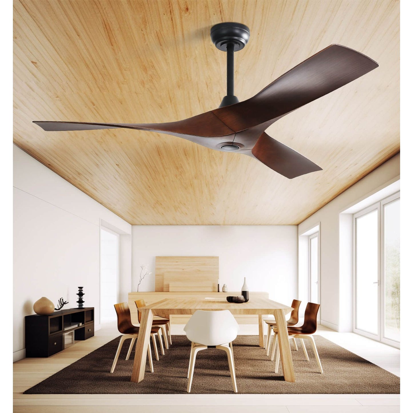 Sofucor KBS-52159 52" Ceiling Fan No Light With Remote 3 Curved ABS Blades