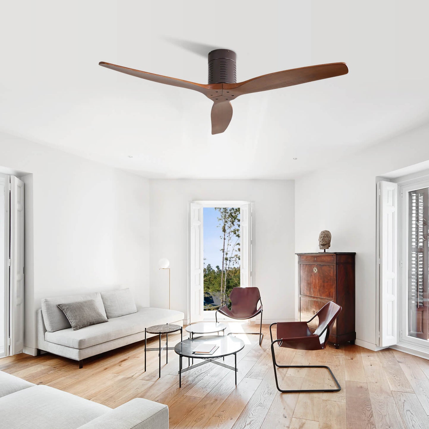 Sofucor KBS-52245-WD 52‘’ Flush Mount Ceiling Fan No Light With Remote Control