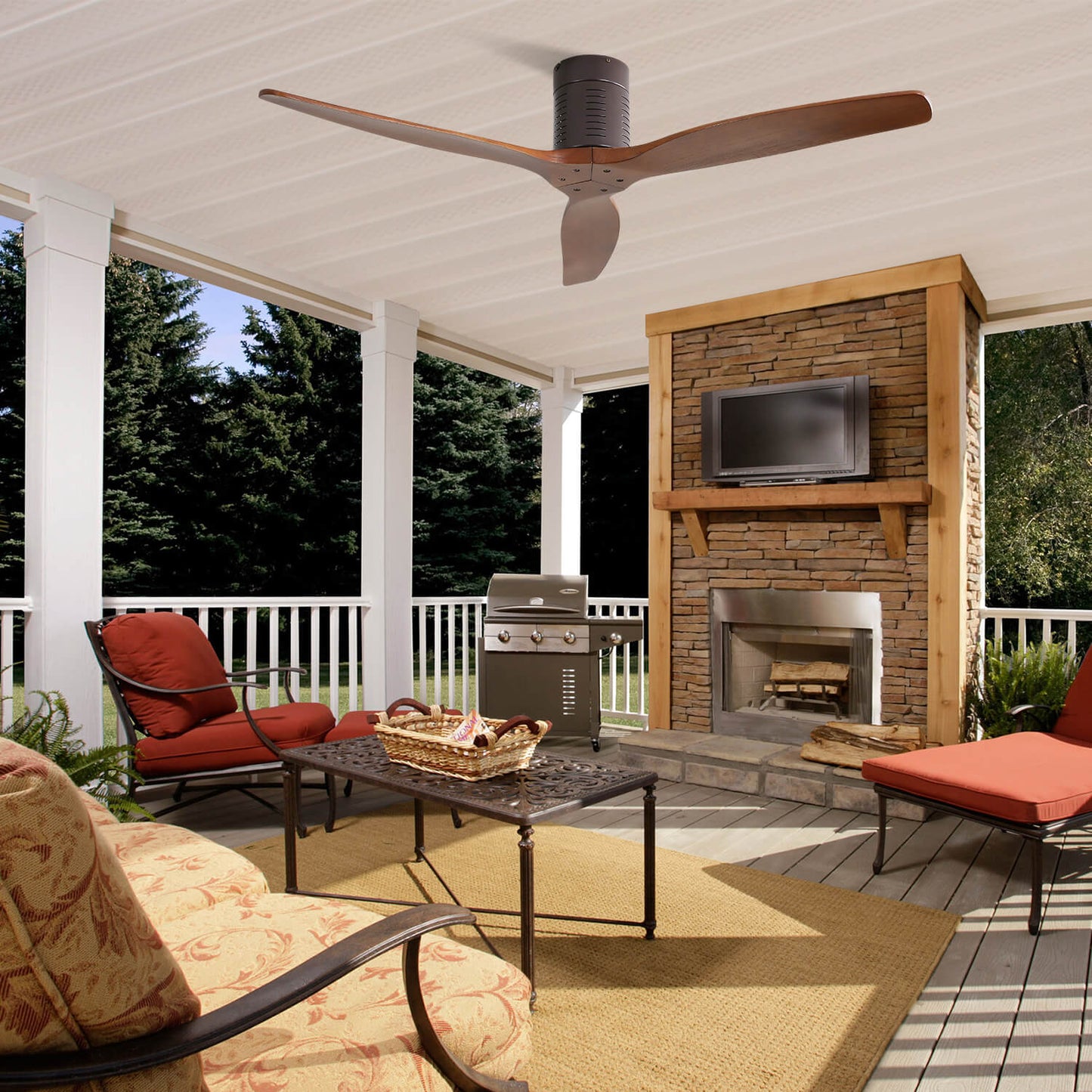 Sofucor KBS-52245-WD 52‘’ Flush Mount Ceiling Fan No Light With Remote Control