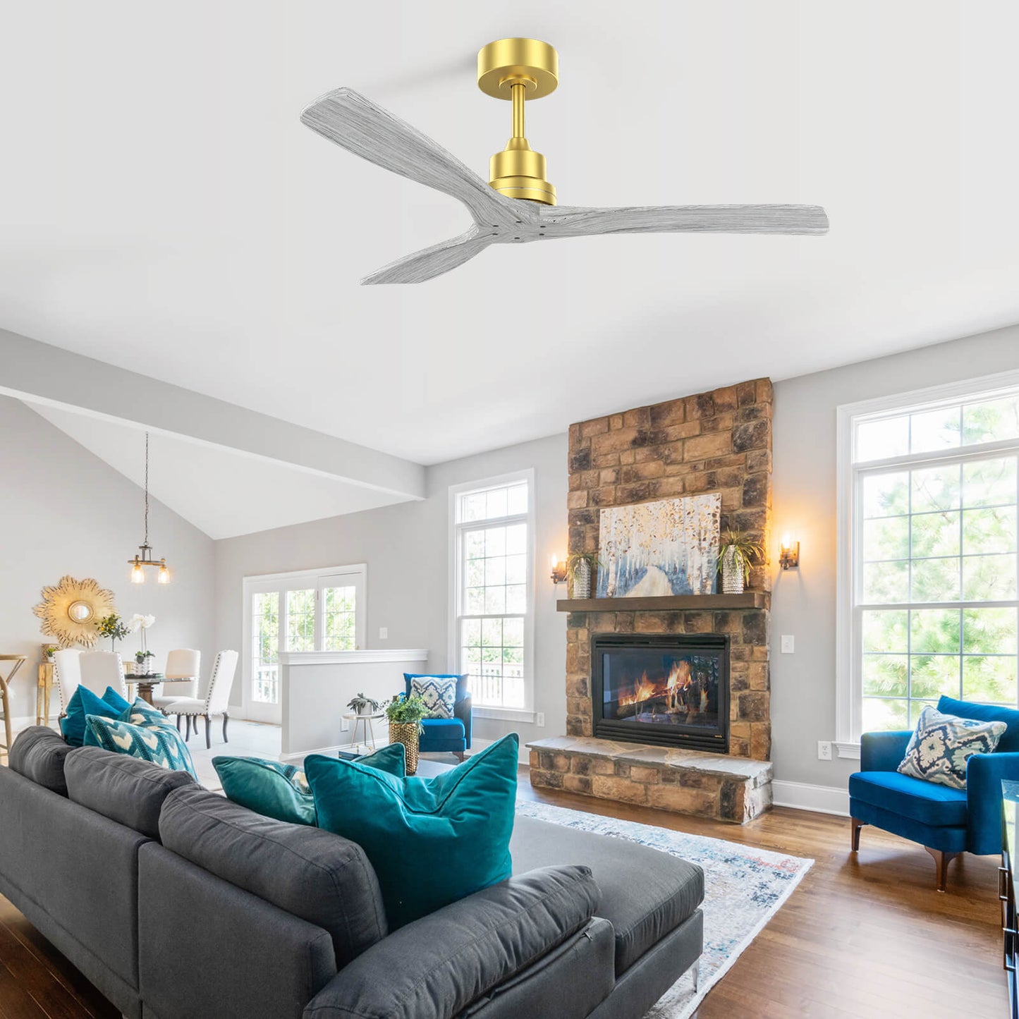 Sofucor KBS-5247-WD 3-Blades 52'' Ceiling Fan No Light With Remote Control DC Motor