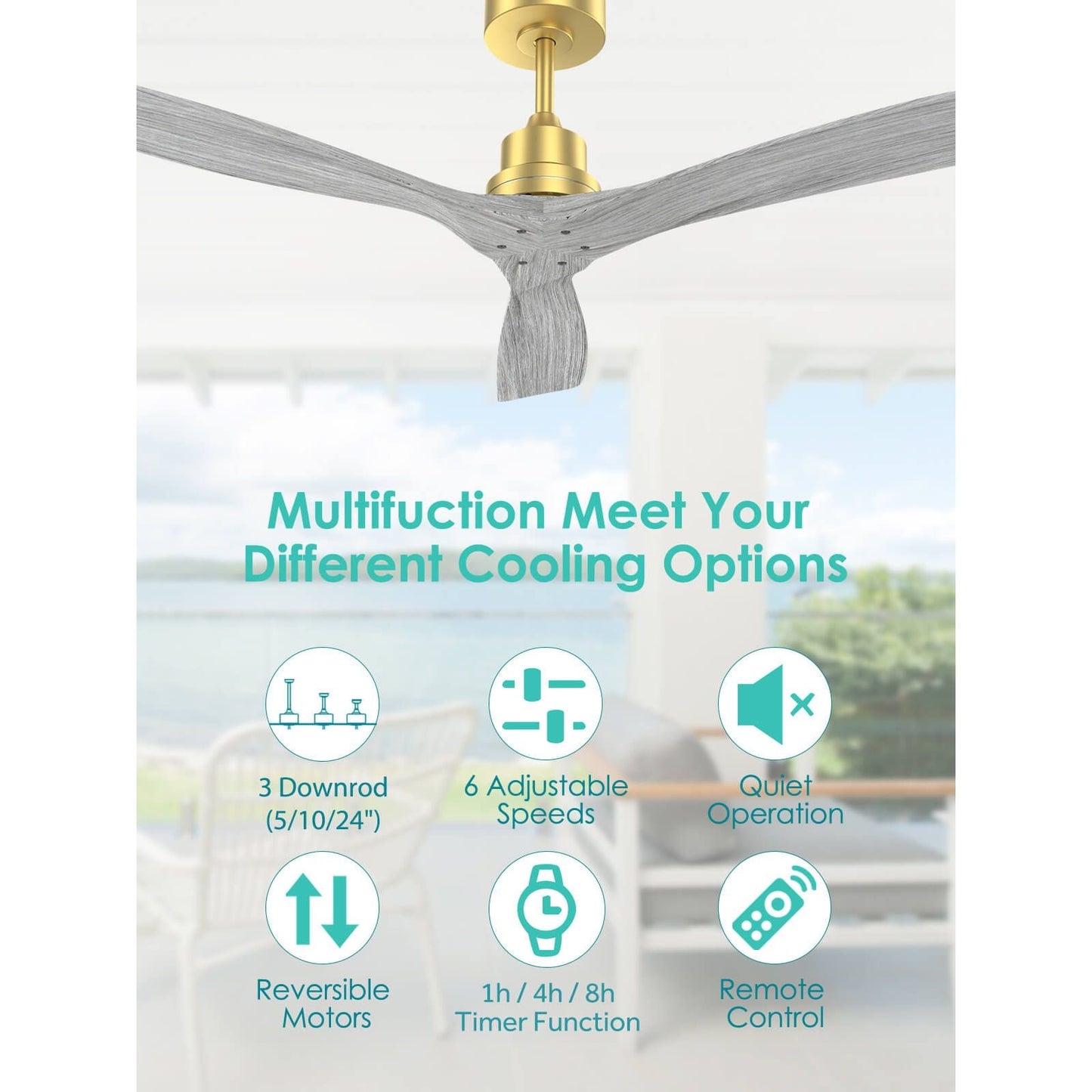 Sofucor KBS-5247-WD 3-Blades 52'' Ceiling Fan No Light With Remote Control DC Motor