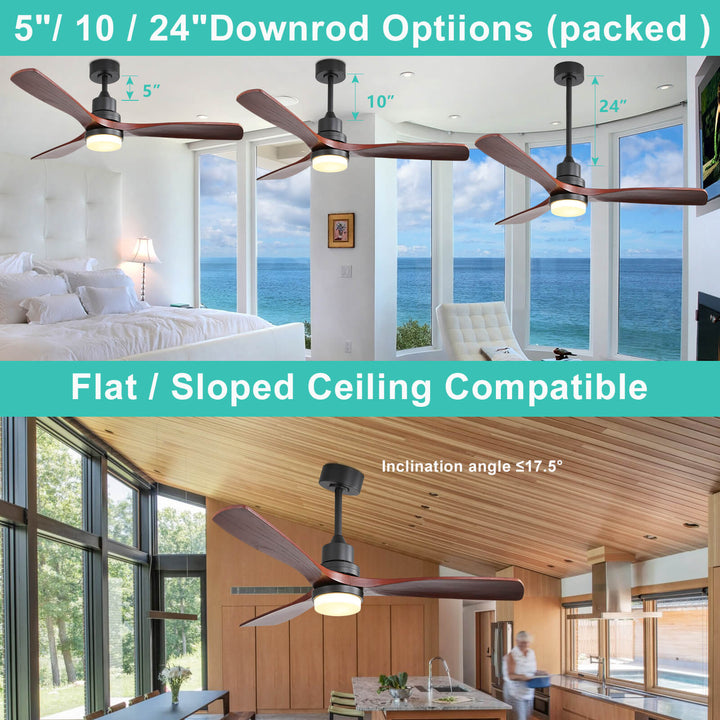 Sofucor 52'' Ceiling Fan With Light Remote Control DC Motor 3 Blades Walnut