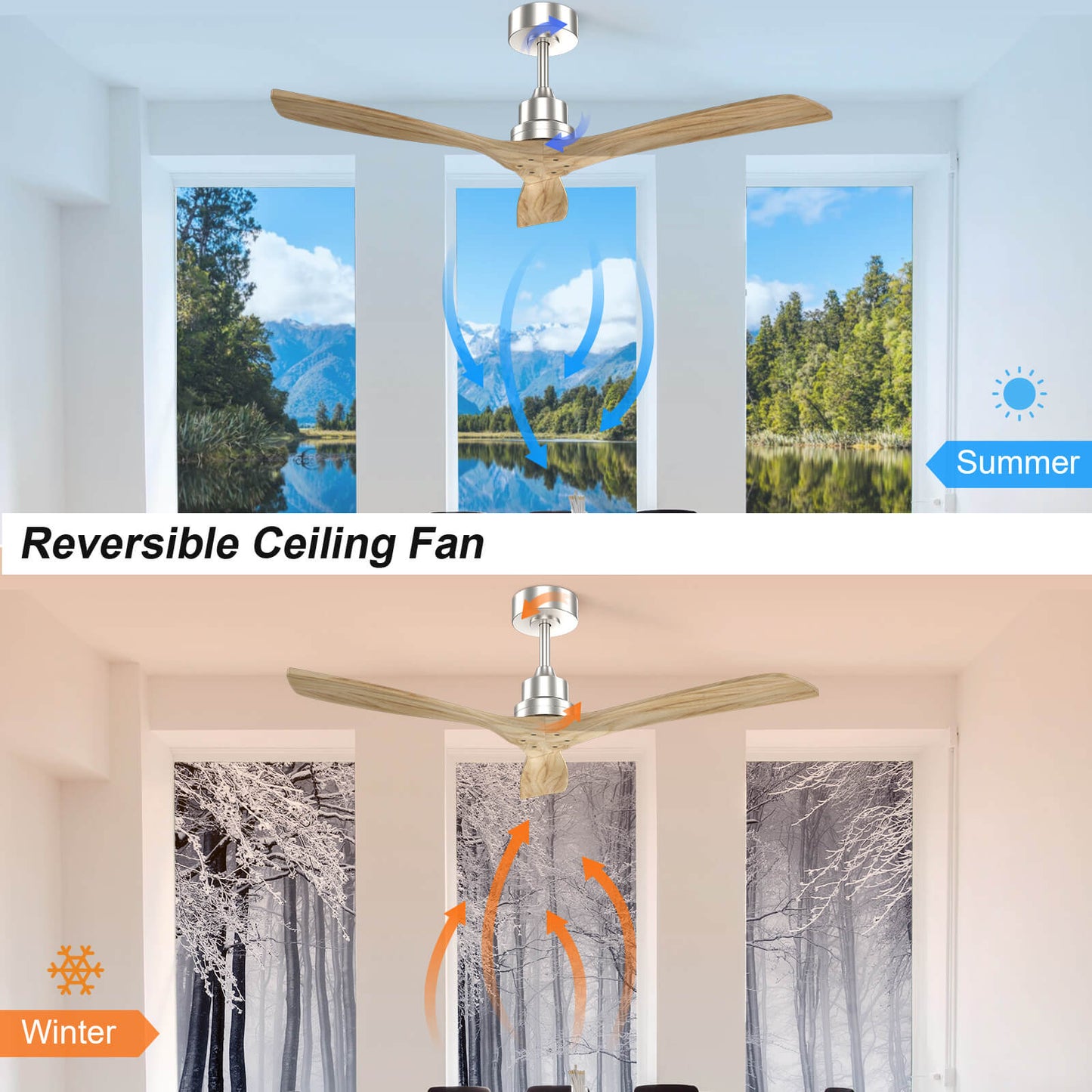 Sofucor KBS-5247-WD 3-Blades 52'' Ceiling Fan No Light With Remote Control DC Motor
