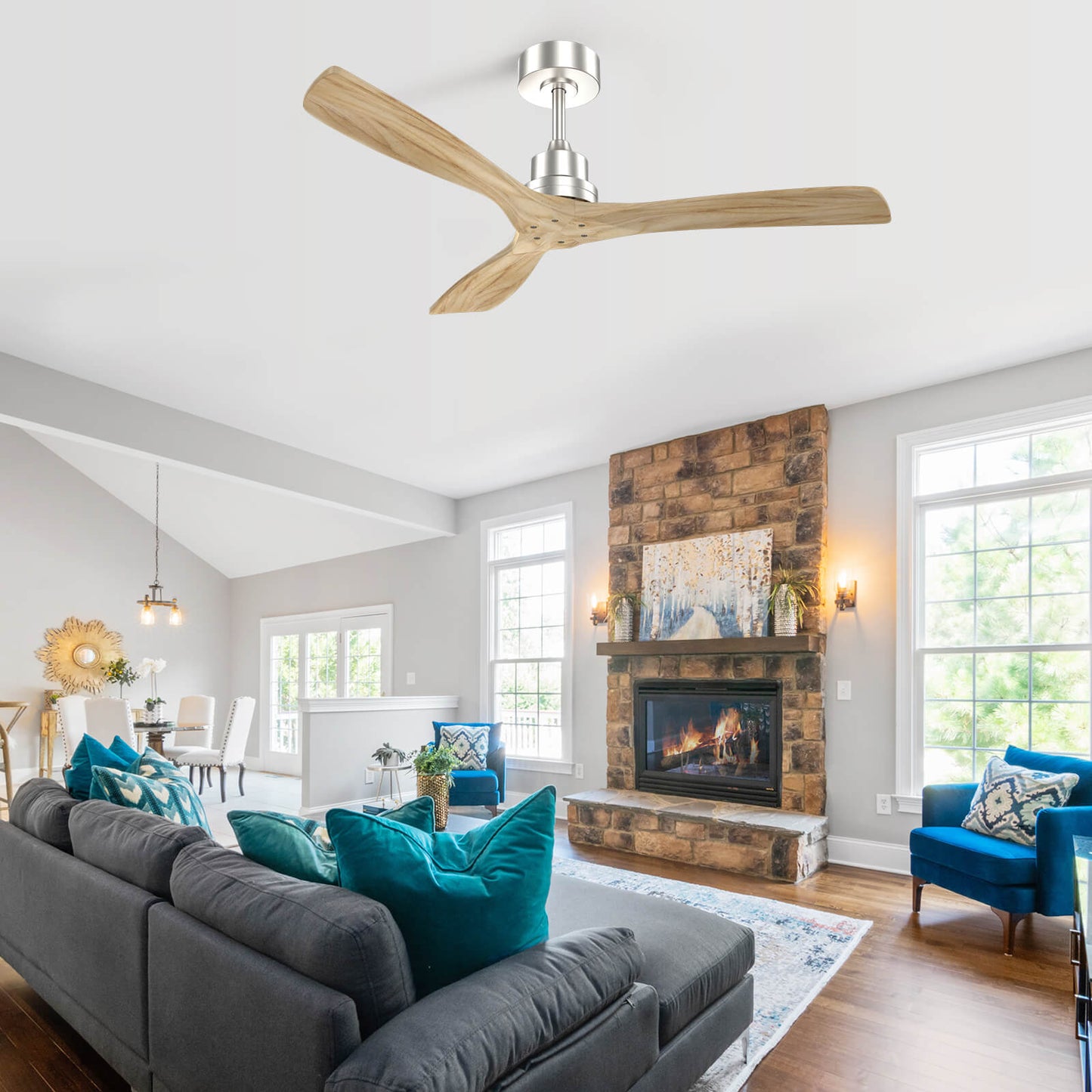 Sofucor KBS-5247-WD 3-Blades 52'' Ceiling Fan No Light With Remote Control DC Motor
