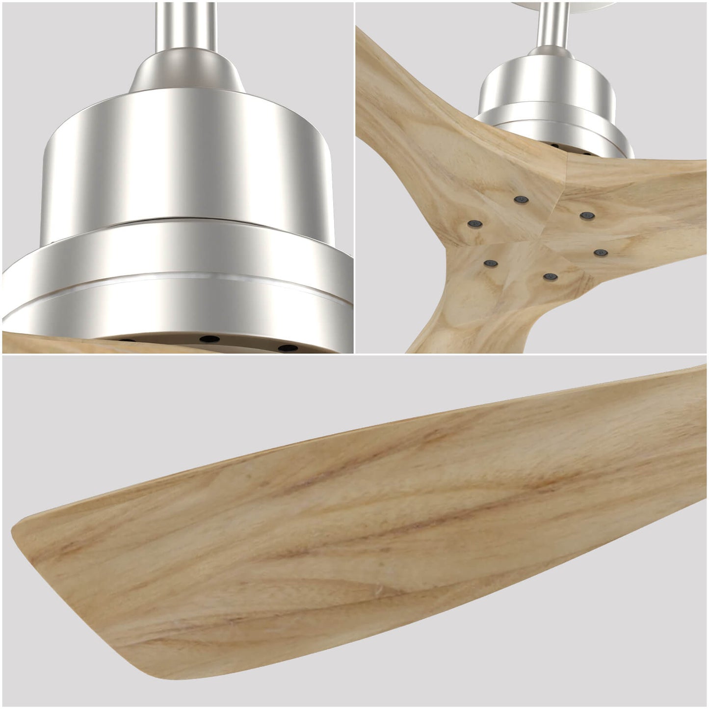 Sofucor KBS-5247-WD 3-Blades 52'' Ceiling Fan No Light With Remote Control DC Motor