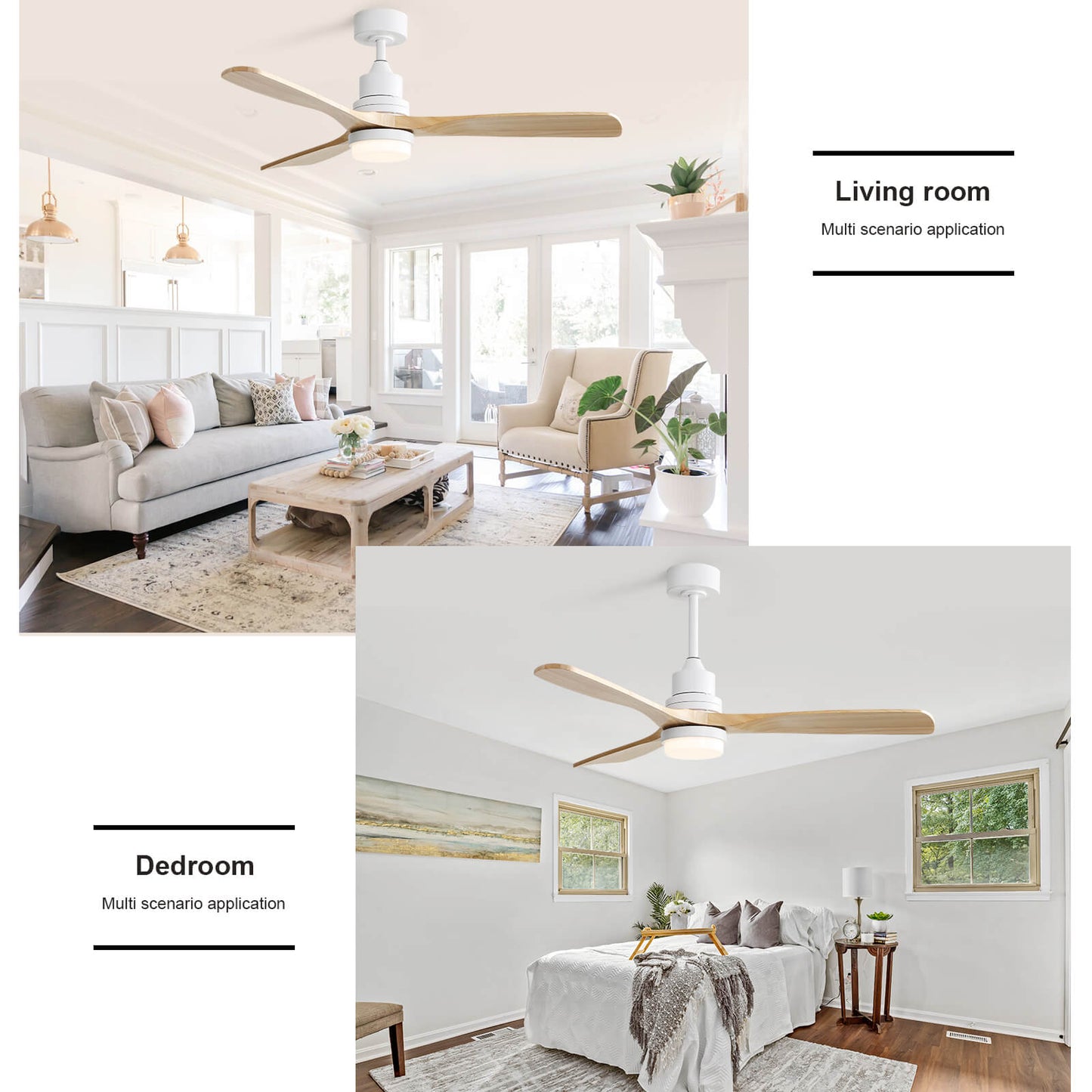 Sofucor KBS-5247-BK 52'' Ceiling Fan With Light Remote DC Motor 3 Blades Walnut