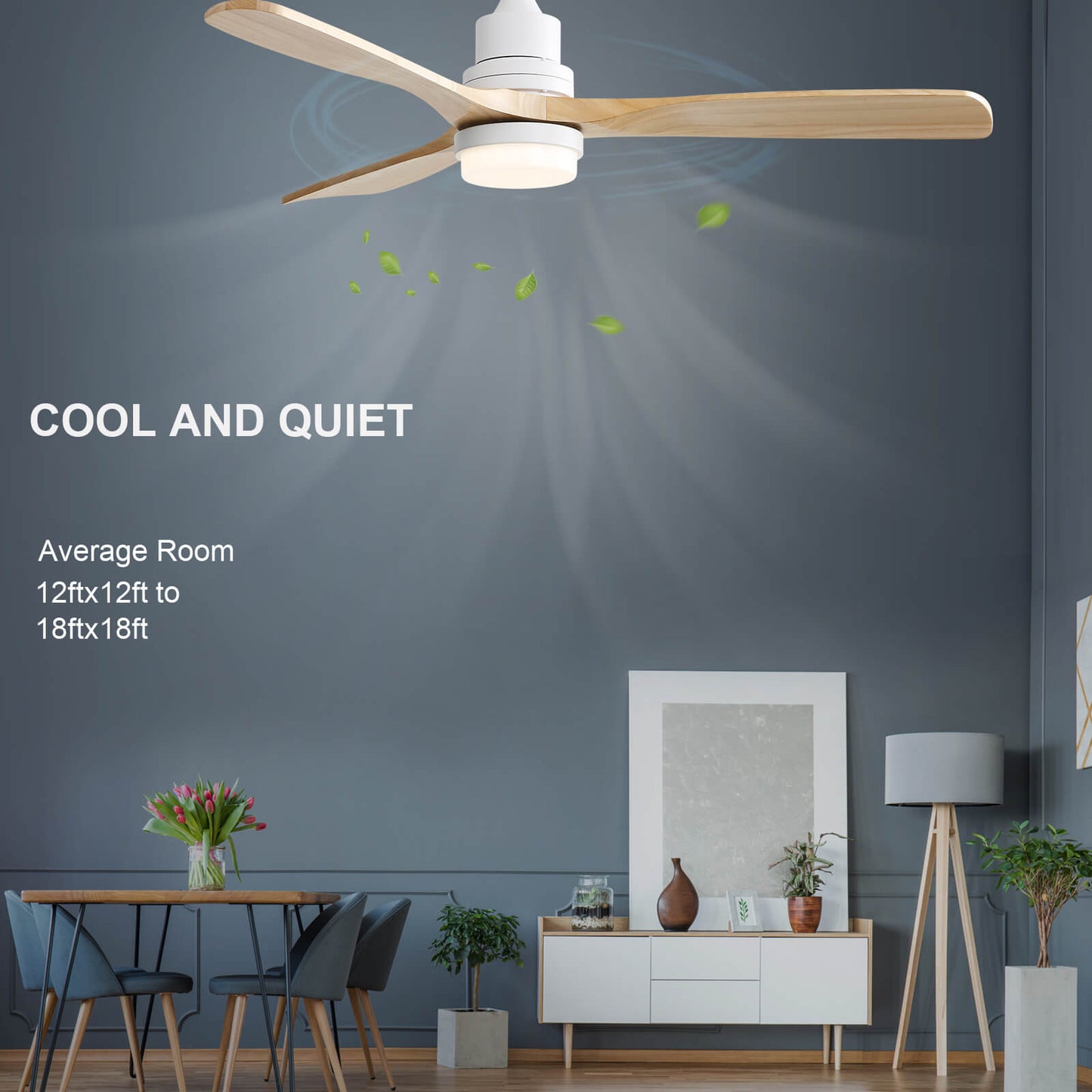 Sofucor KBS-5247-BK 52'' Ceiling Fan With Light Remote DC Motor 3 Blades Walnut