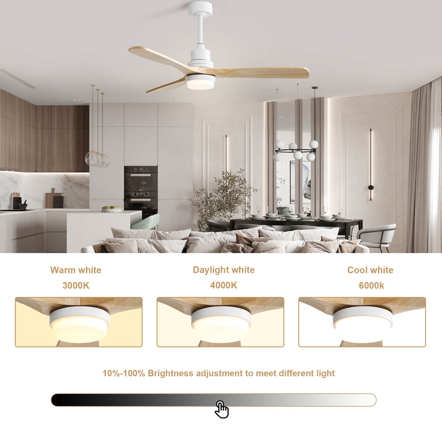 Sofucor KBS-5247-BK 52'' Ceiling Fan With Light Remote DC Motor 3 Blades Walnut