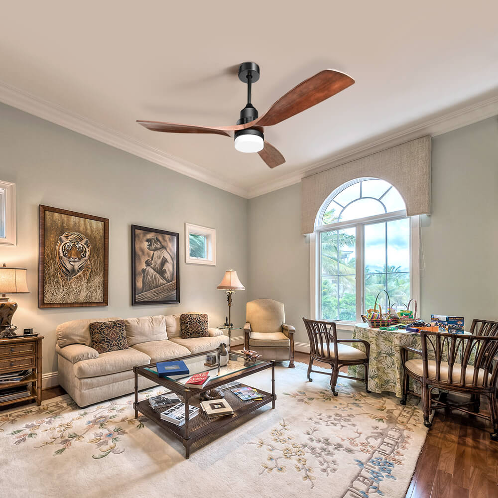 Sofucor KBS-5247-BK 52'' Ceiling Fan With Light Remote DC Motor 3 Blades Walnut