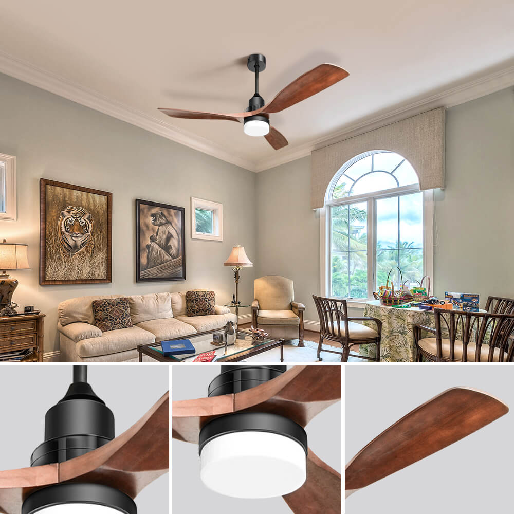 Sofucor KBS-5247-BK 52'' Ceiling Fan With Light Remote DC Motor 3 Blades Walnut