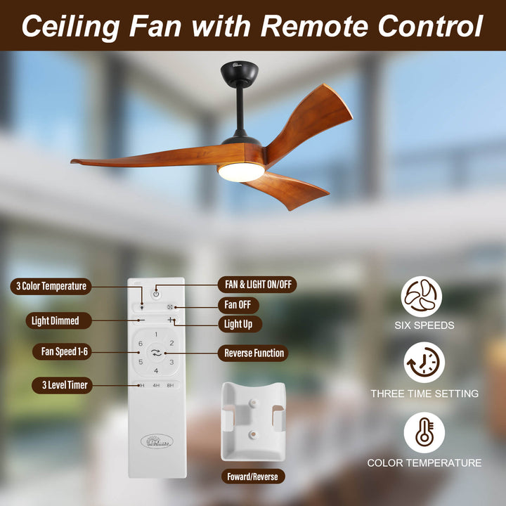 Sofucor 52'' Ceiling Fan With Light Remote Control Irregular Blades Maple