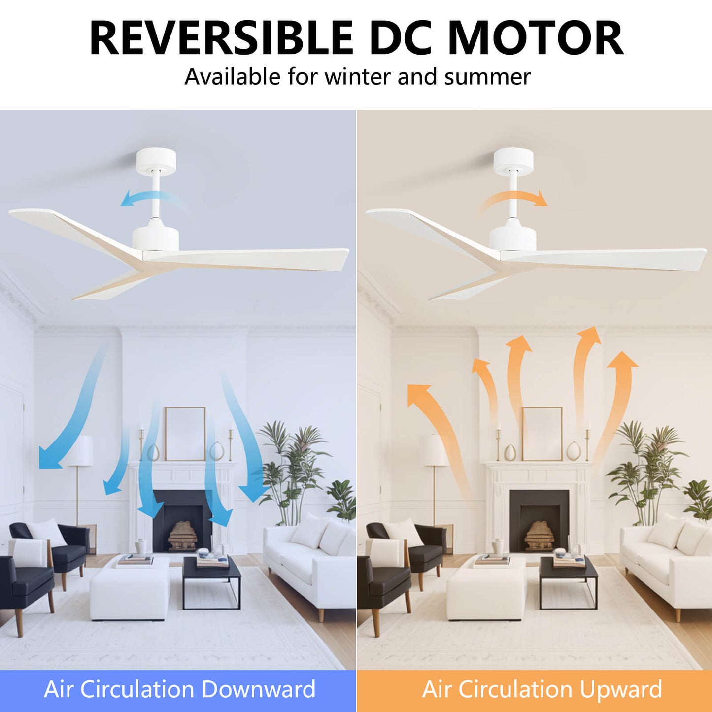 Sofucor KBS-52K068 52" Smart Wood Ceiling Fan No Light With Remote Works With WIFI/Bluetooth