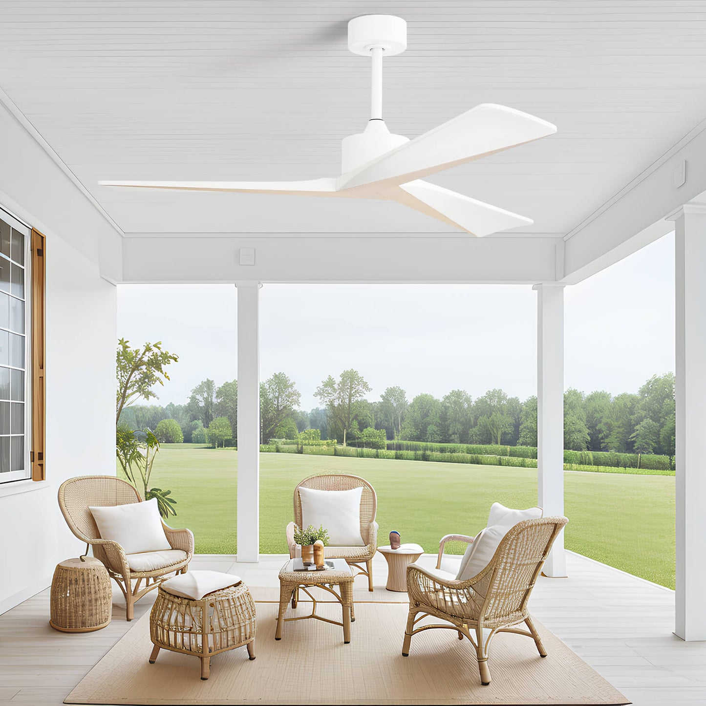 Sofucor KBS-52K068 52" Smart Wood Ceiling Fan No Light With Remote Works With WIFI/Bluetooth